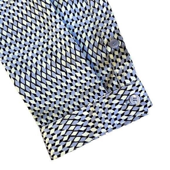 Talbots Blue Tie Front Geometric Print Button Down Blouse Size LP - Picture 8 of 10